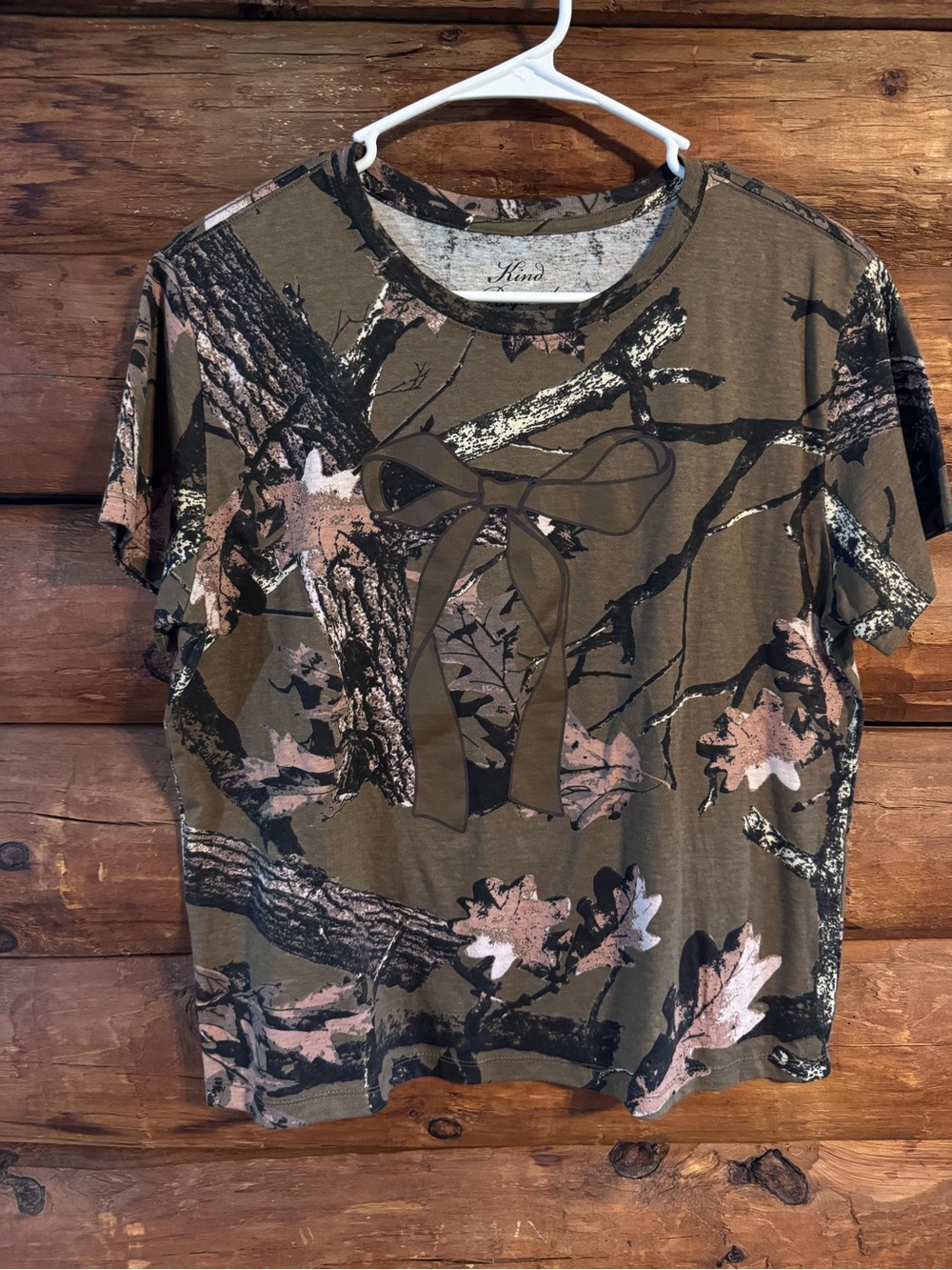 Kind regards size xl Olive Green Camo Bow-Accent Women’s Tee